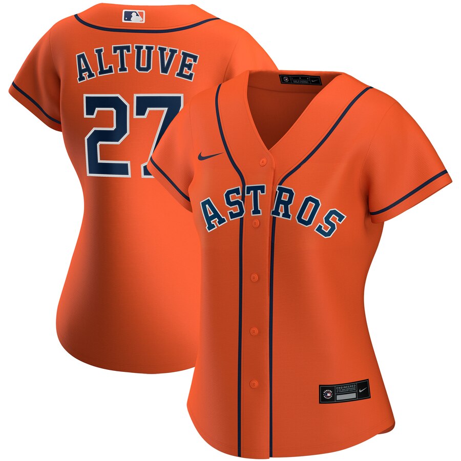 Houston Astros #27 Jose Altuve Nike Women Alternate 2020 MLB Player Jersey Orange->women mlb jersey->Women Jersey